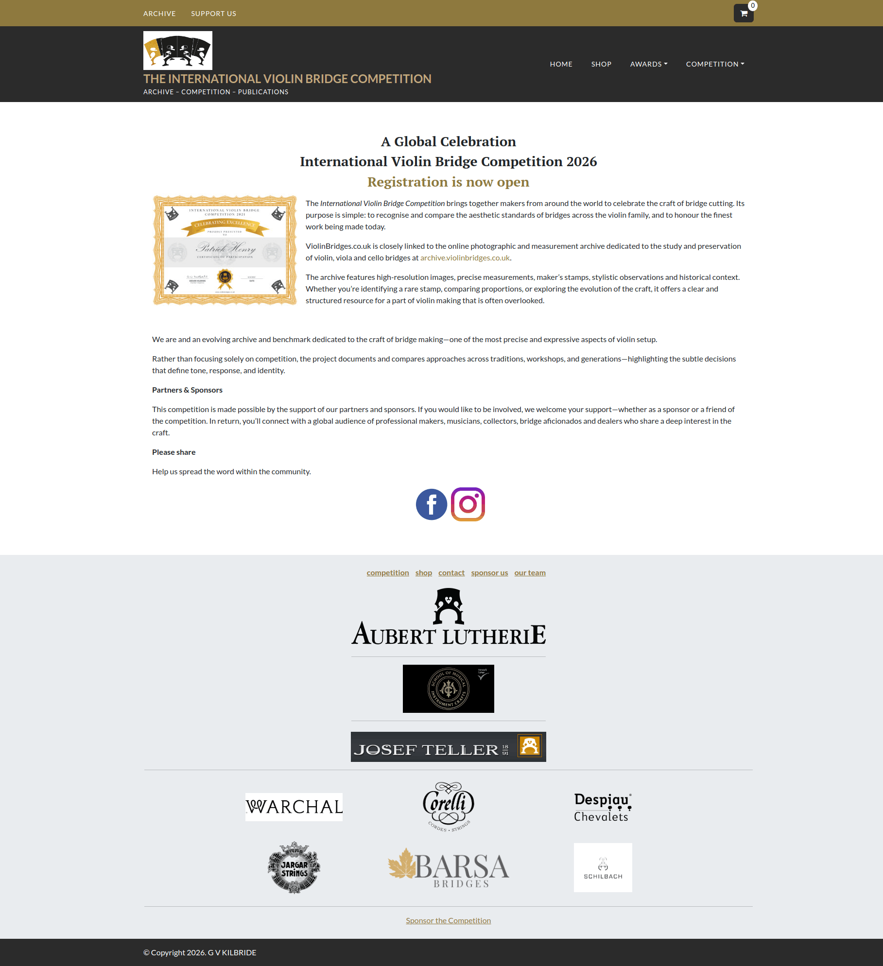 Violin competition website layout