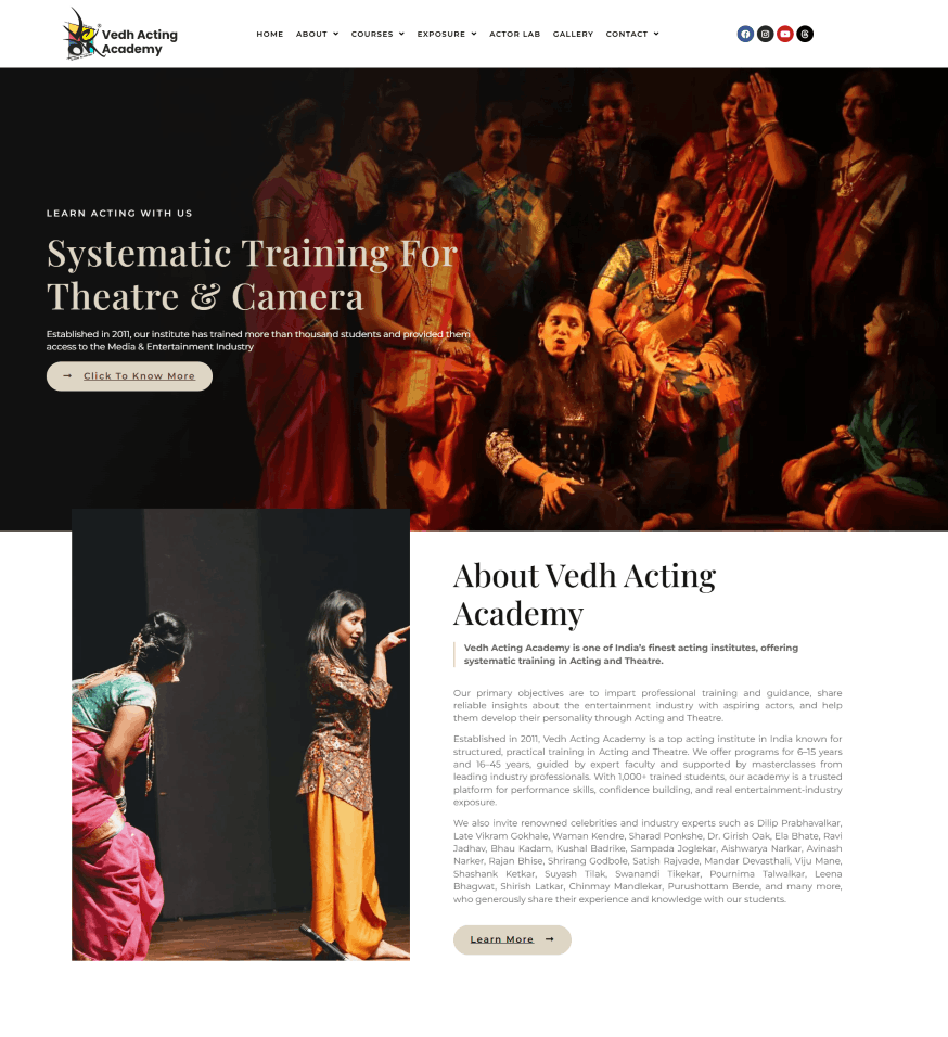 Theatre academy homepage design